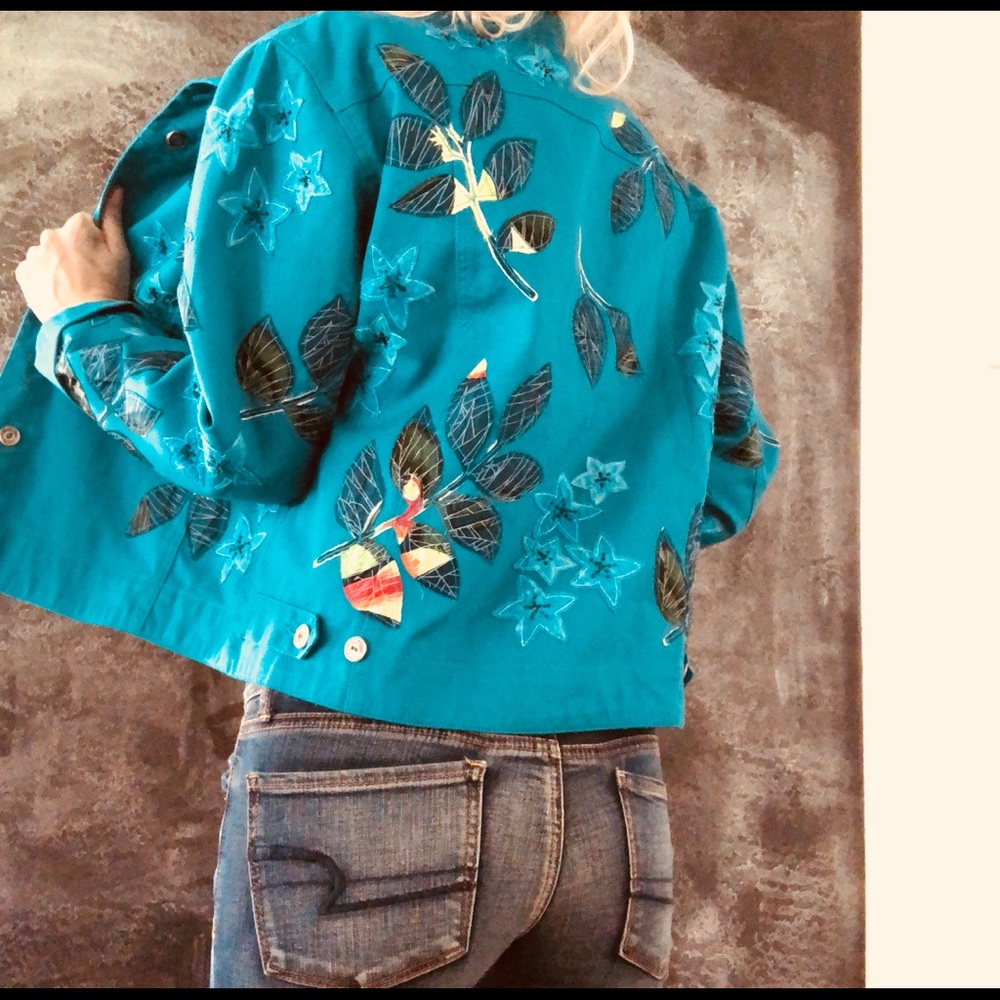 Chico’s Design Teal Jacket Cotton & Silk